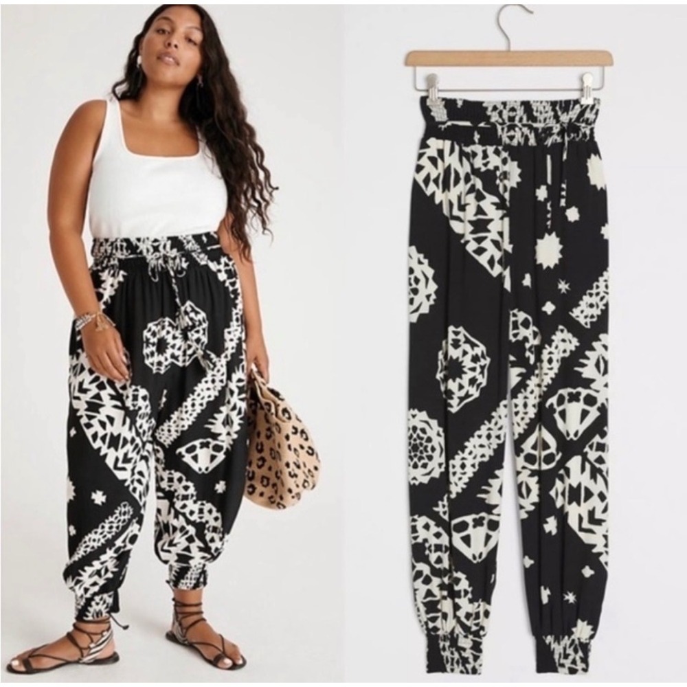 Anthropologie Aniya Balloon Black White Geometric Print Jogger Pants S OB1220644